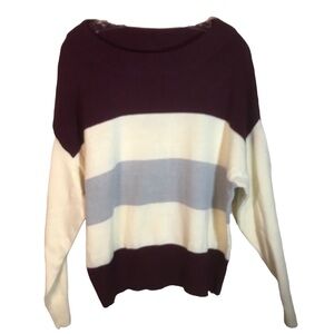 Lucky Brand pullover color blocked striped sweater Womens L burgundy cream